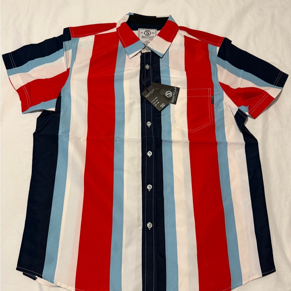 Switch Remarkable Red White and Blue Striped Men's Shirt NWT L